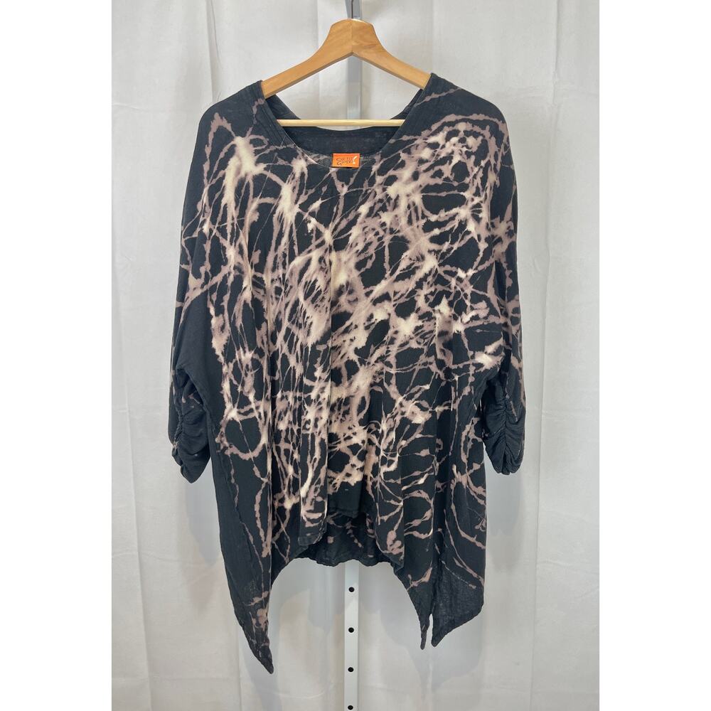 OH MY GAUZE Bleach Tie Dye Top 3/4 Dolman Sleeve Pullover Cotton Black 3 XXL - Picture 8 of 8